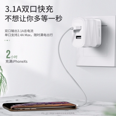 天富竹节款双USB充电头
